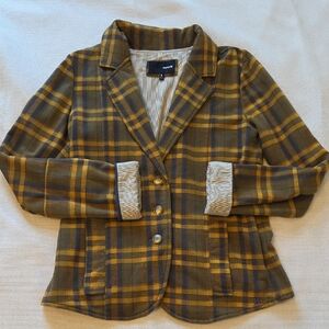 Hurley Yellow and Brown Plaid Babydoll Grunge Blazer Y2k Size S